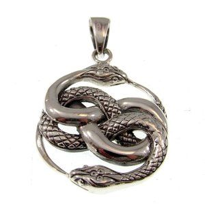 Handcrafted Solid 925 Sterling Silver Auryn Ouroboros Snake Pendant Amulet